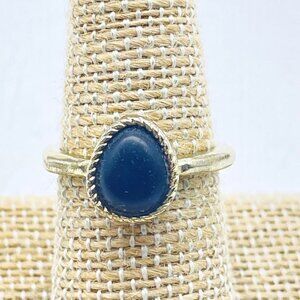 Gold Tone Ring with Black Teardrop Bead Boho Fashion Jewelry
